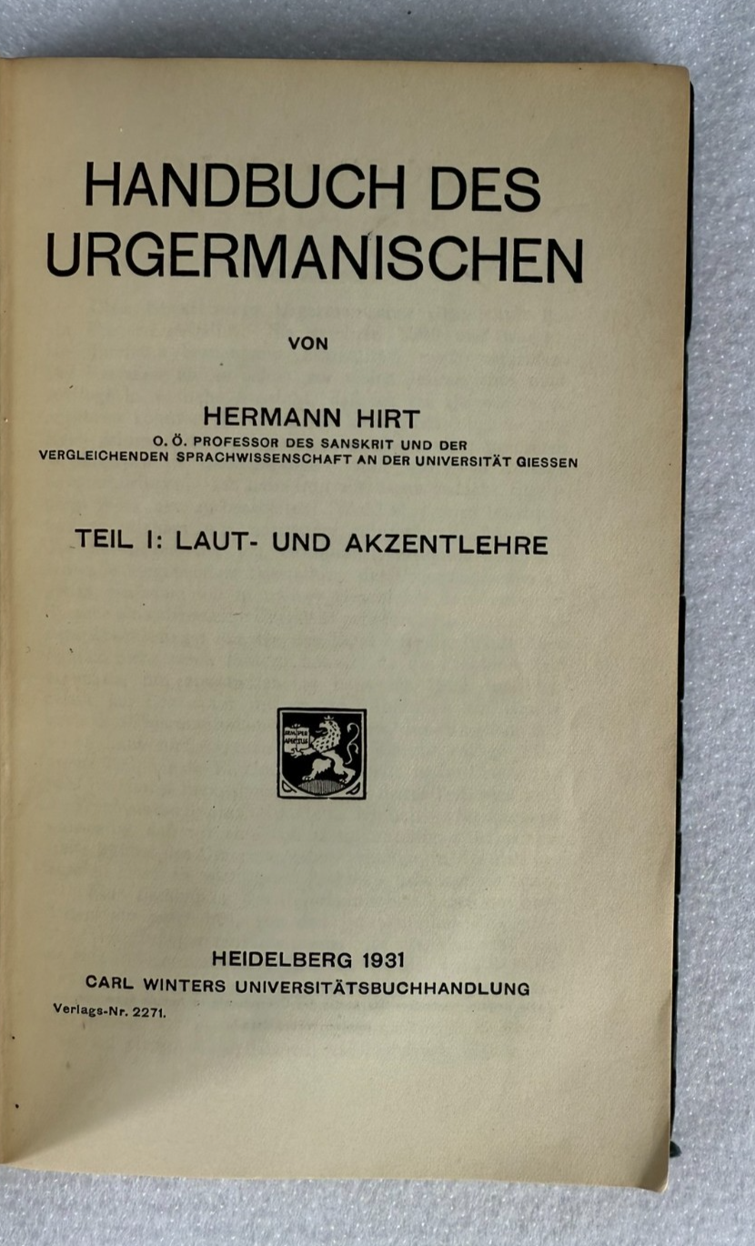 Hermann Hirt Handbuch des Urgermanischen 1931 Proto-Germanic Linguistics