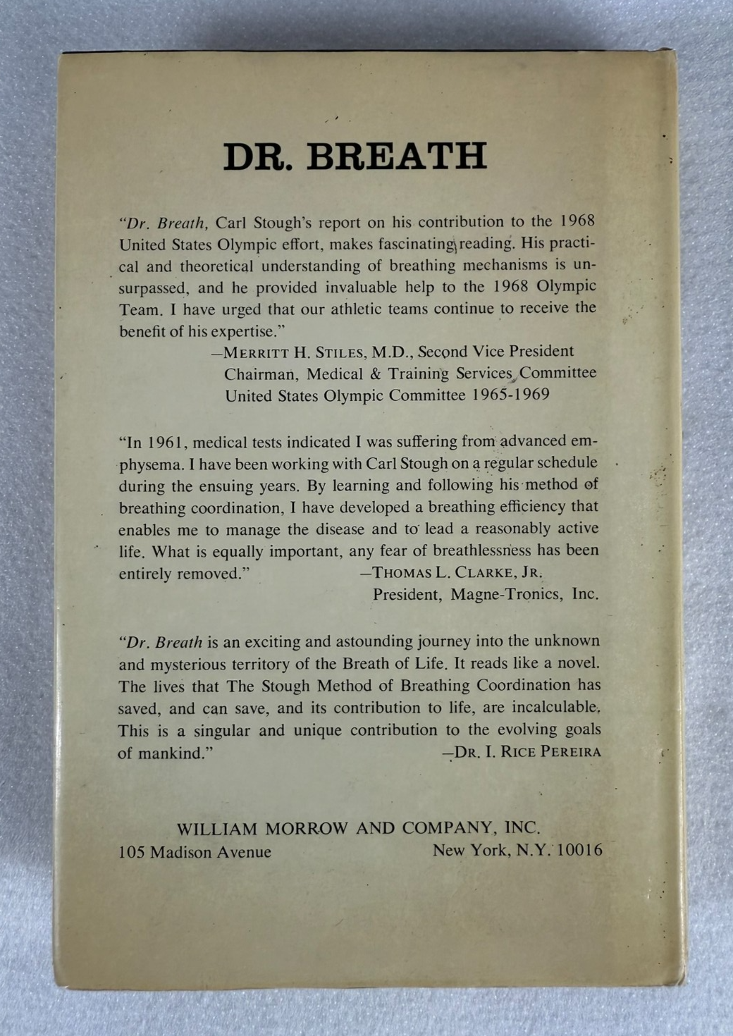 Dr. Breath: Story of Breathing Coordination Carl Stough 1970 HC DJ First Ed
