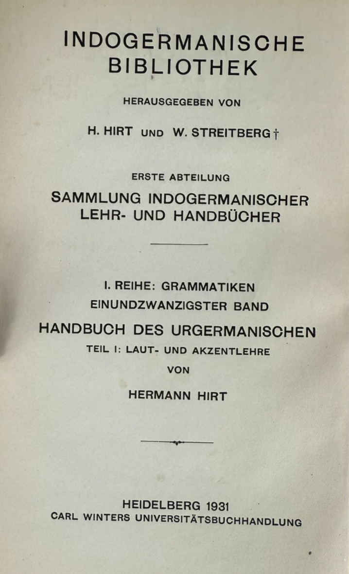 Hermann Hirt Handbuch des Urgermanischen 1931 Proto-Germanic Linguistics