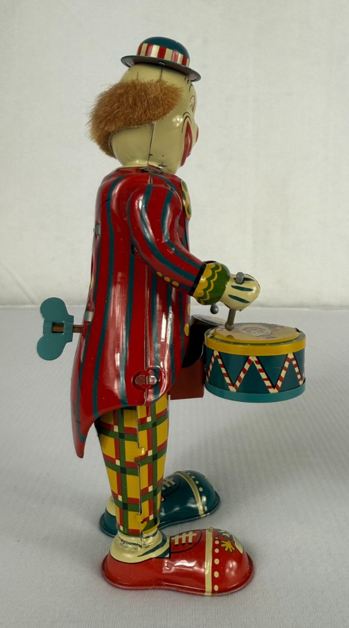 Vintage Bozo the Clown Tin Wind-Up Toy by T.K. Toys Japan w/ Box & Paper
