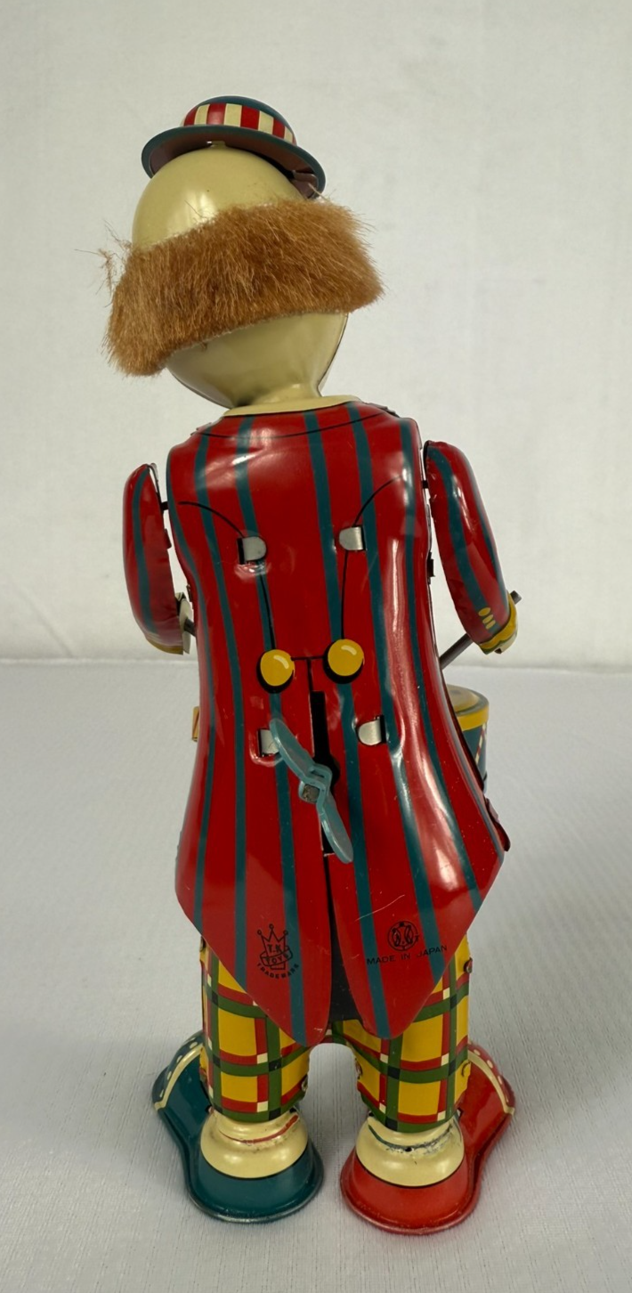 Vintage Bozo the Clown Tin Wind-Up Toy by T.K. Toys Japan w/ Box & Paper
