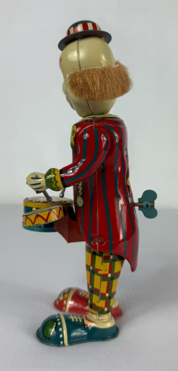 Vintage Bozo the Clown Tin Wind-Up Toy by T.K. Toys Japan w/ Box & Paper